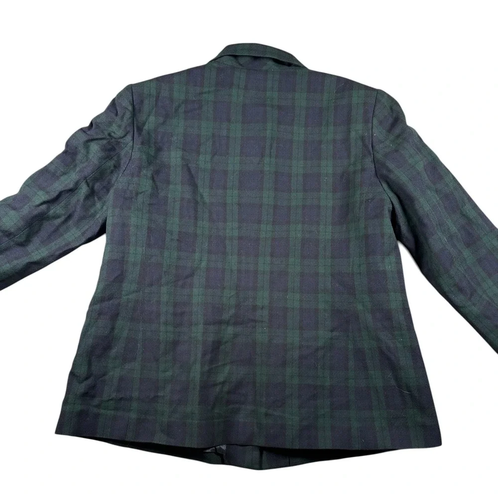VTG Pendleton 100% Virgin Wool Plaid Jacket Blazer 14W Navy Green USA Made - Picture 3 of 10